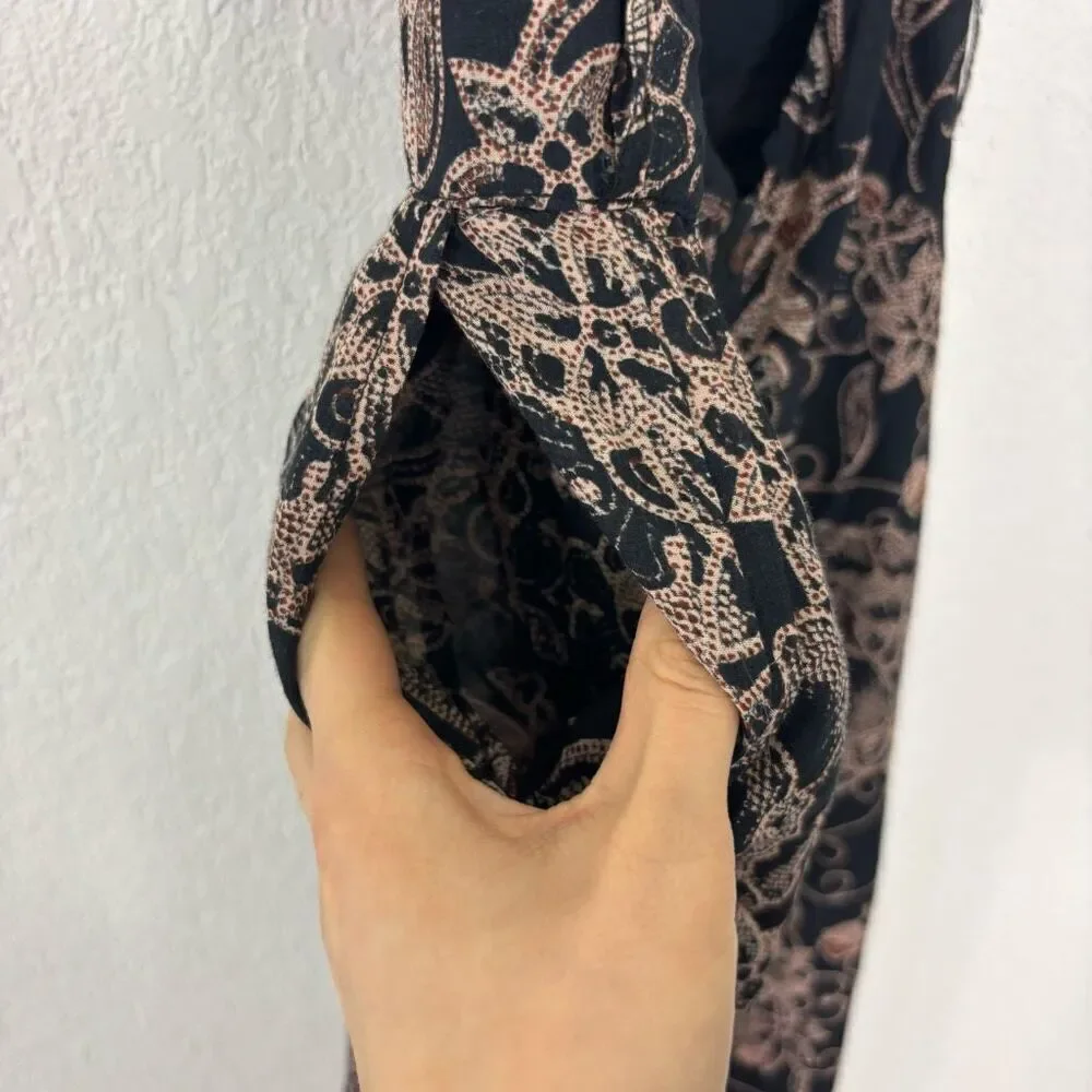 Free People Kissing Sunlight Halter Pants Jumpsuit Black w/ Brown Floral Medium